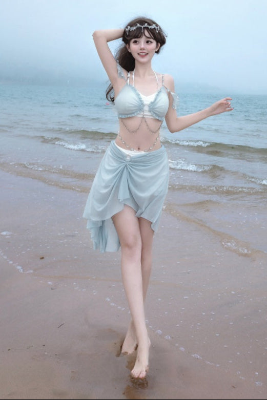 Light Blue Split Mermaid Swimsuit Set