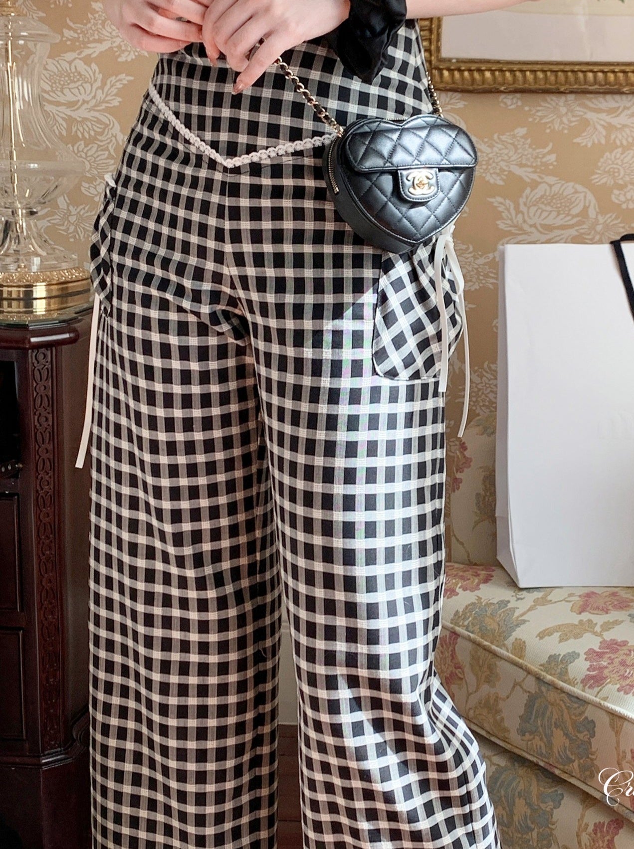 Sweet Check Camisole + Check Long Pants + Sheer Summer Cardigan