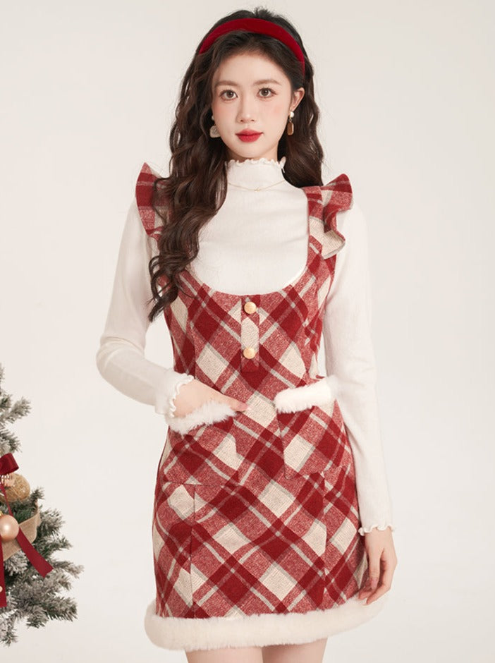 Christmas Red Tartan Check Suspender Dress Belchic Christmas Red Tartan Check Suspender Dress Belchic