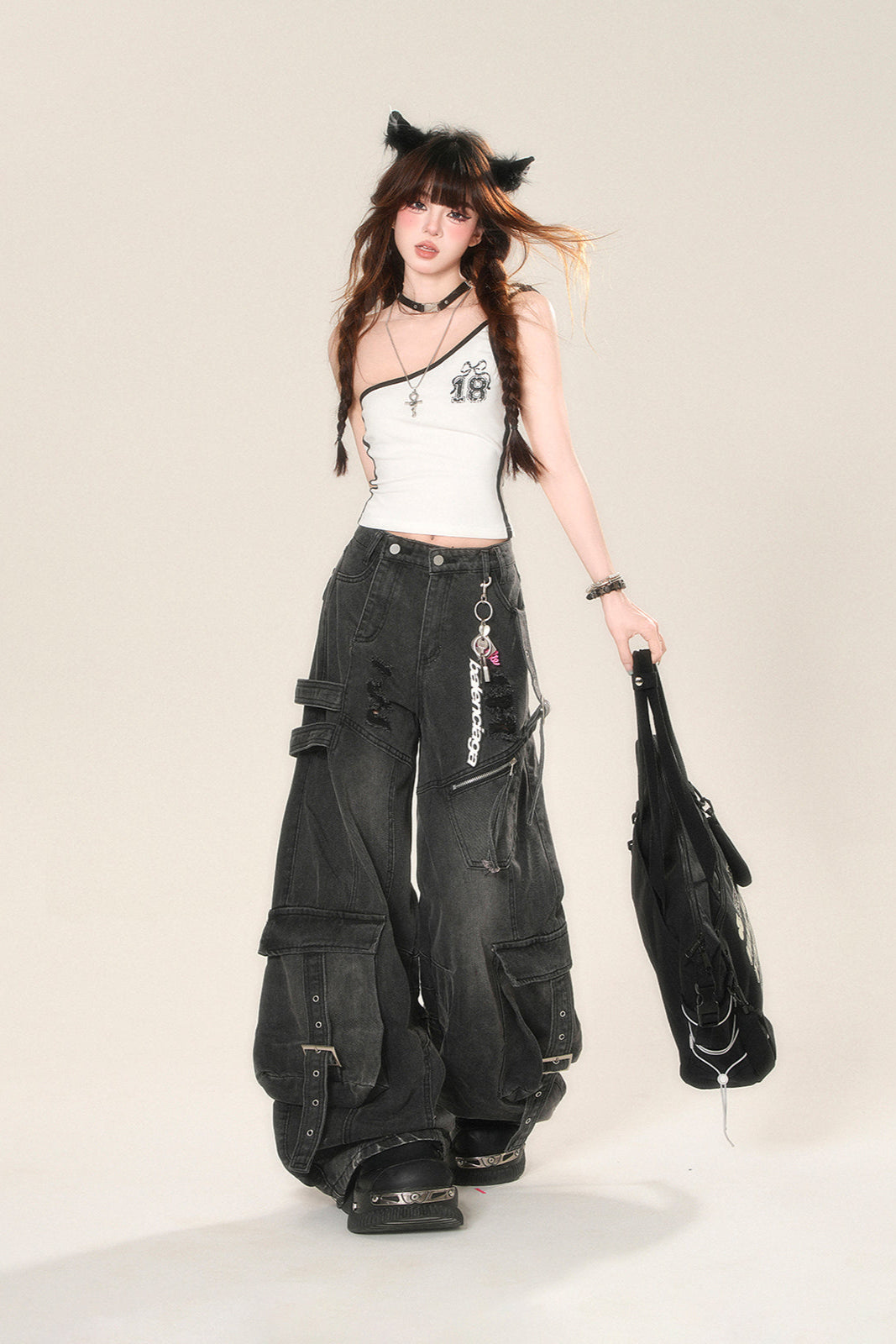 リップワイドハイストリートデニムパンツ