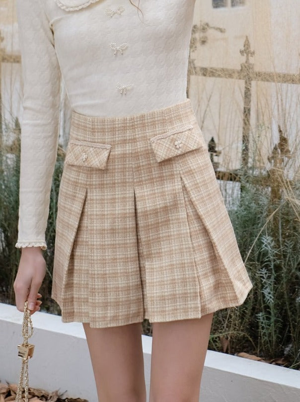 M Queen Puff Shake Francese Gonna a quadri in maglia pied de poule Tweed Set giacca 3639