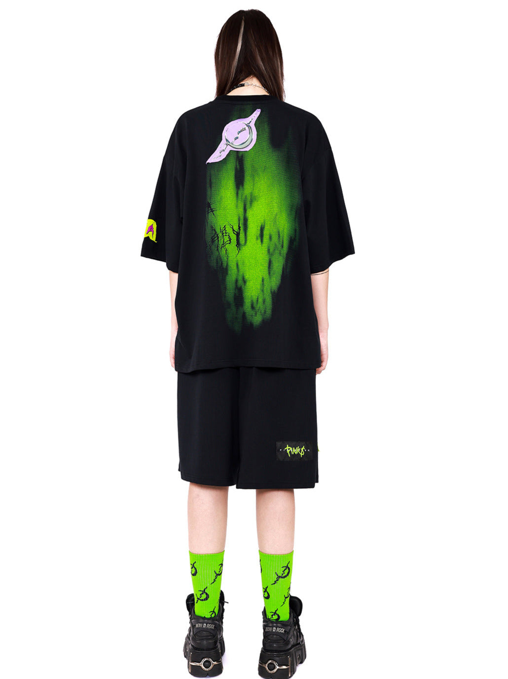 Electric Muongraphic Cat Print Street T -shirt + Short Pants