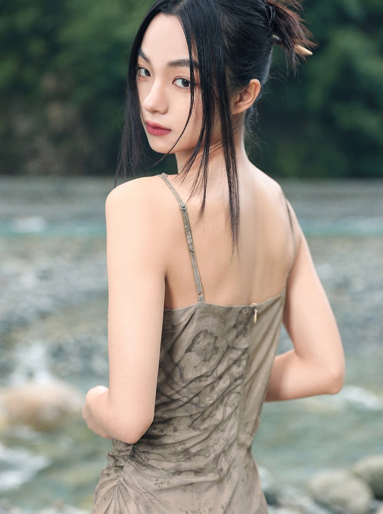 Retro original slit suspender dress