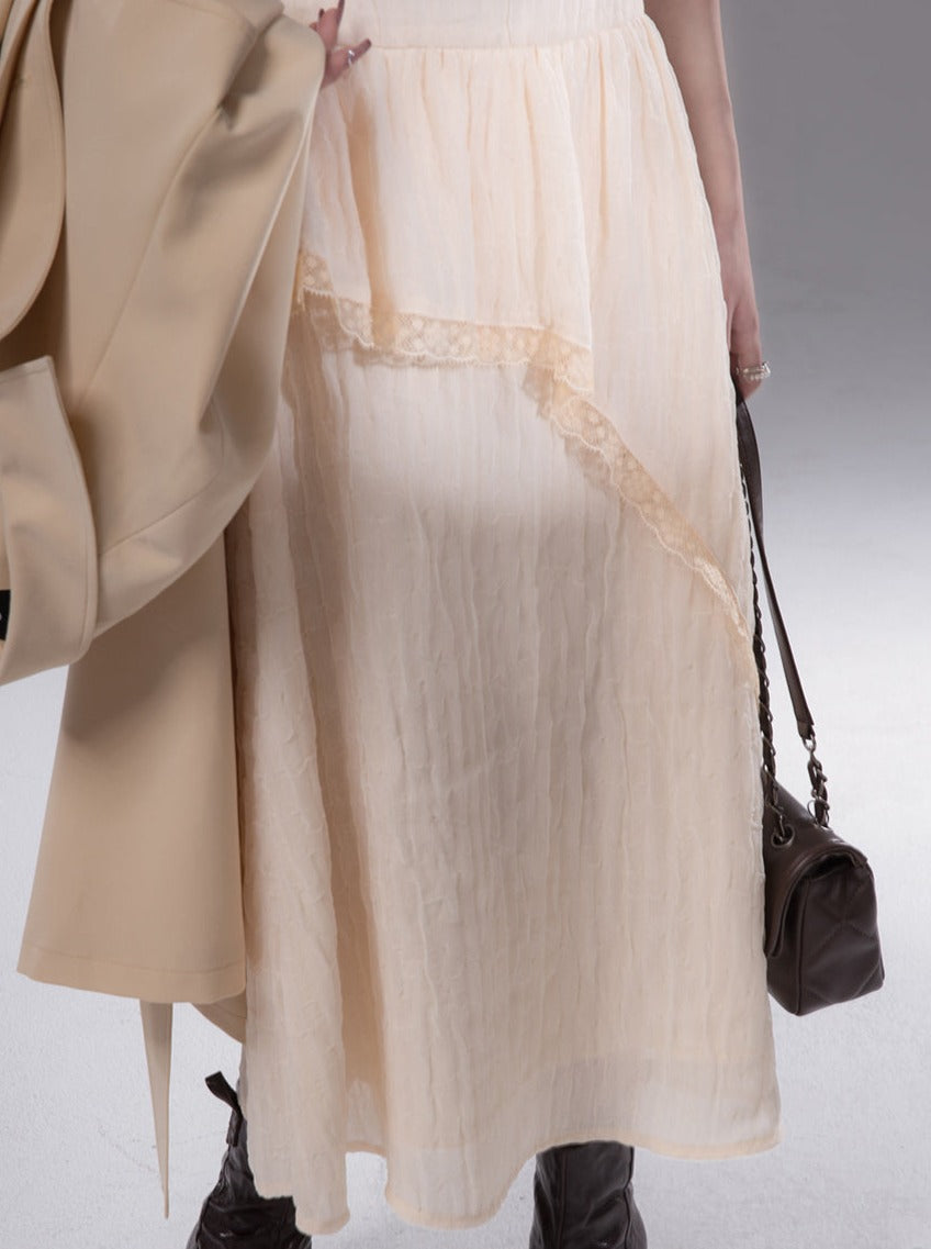 Cream Lace Romantic Long Skirt