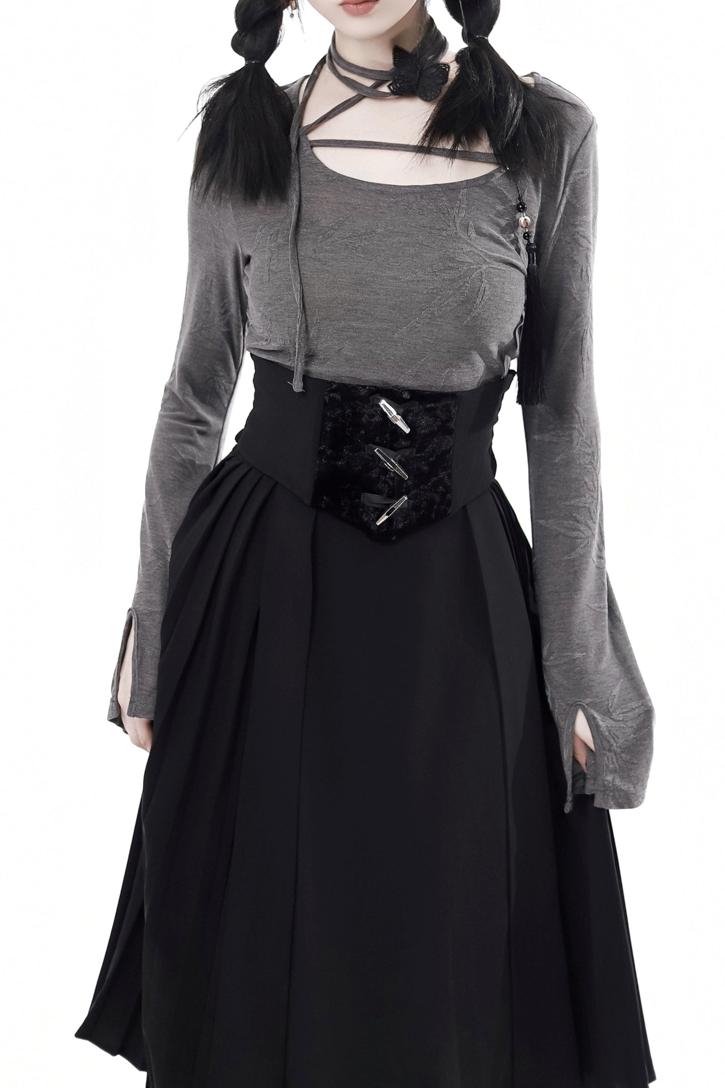 Tasselback Lurong Sleeve Slim Dress Set