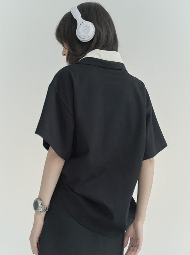 One-point logo loose polo T-shirt