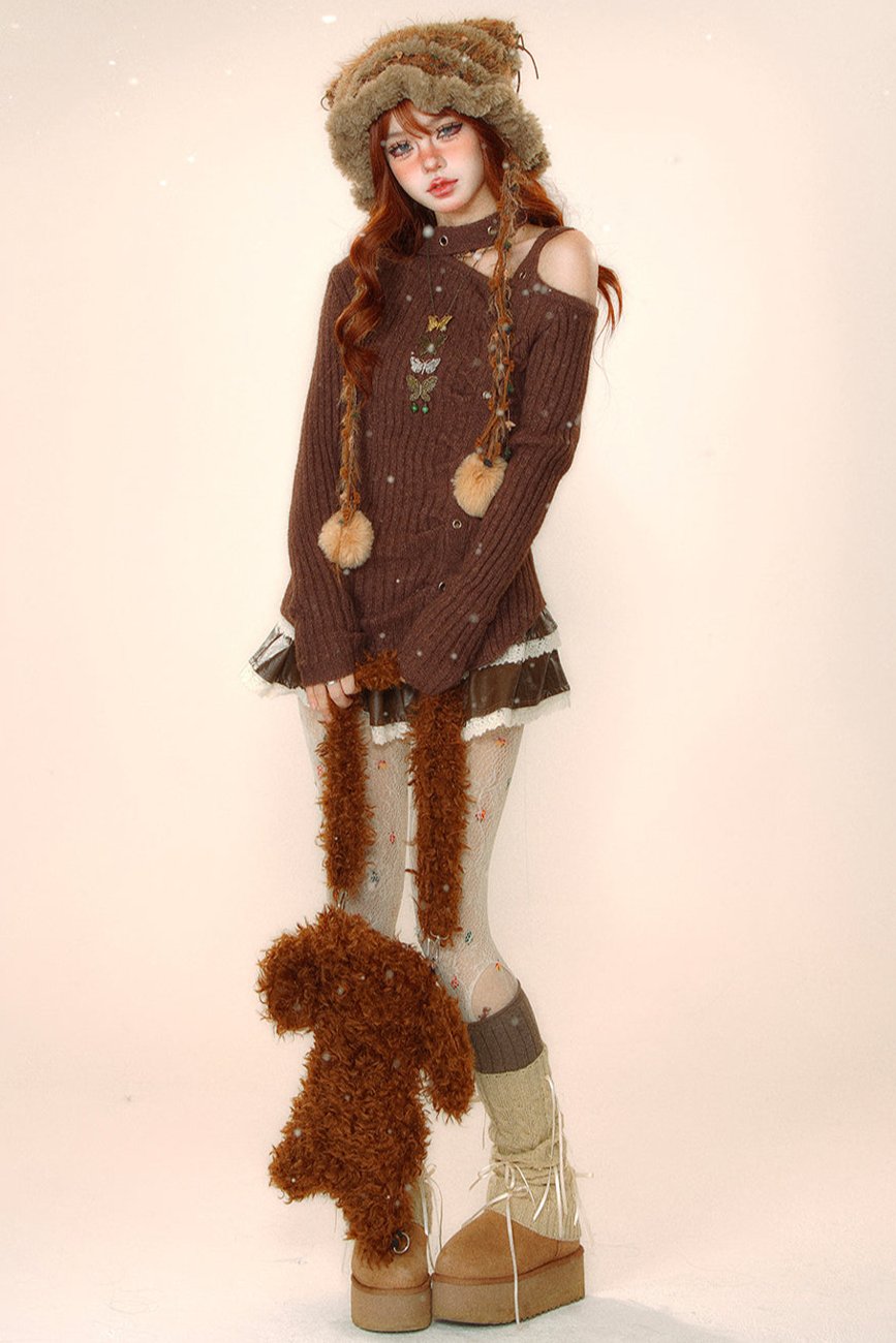 ホルターネックスリムニットトップ