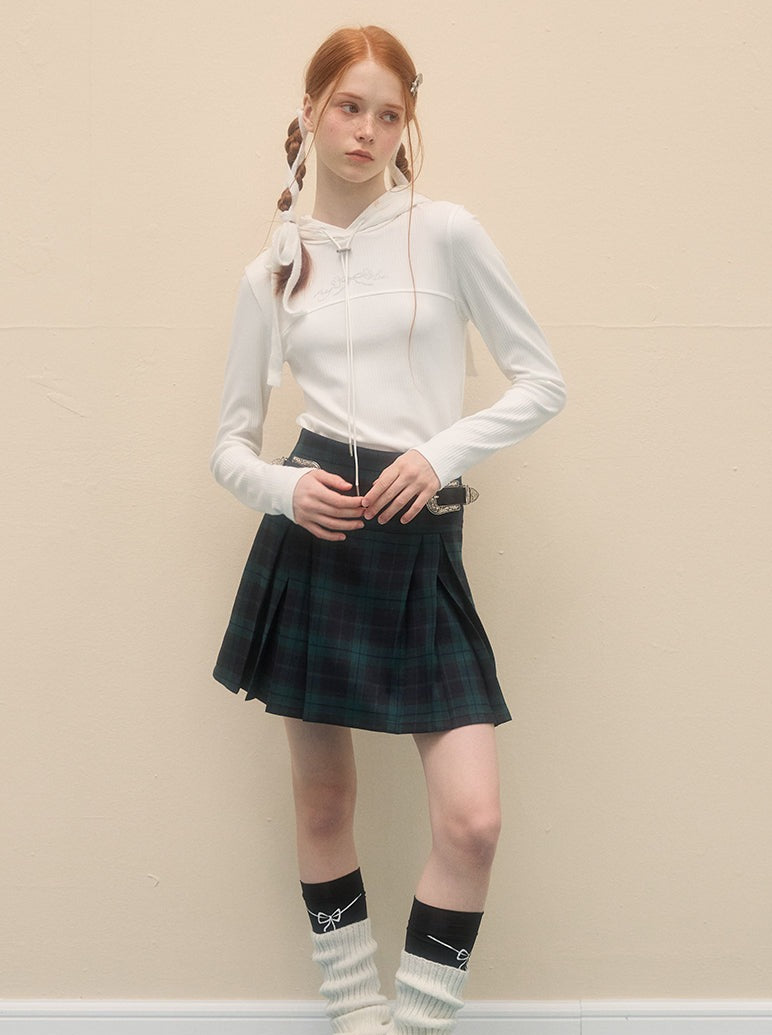 ホワイトフードスリムトップス