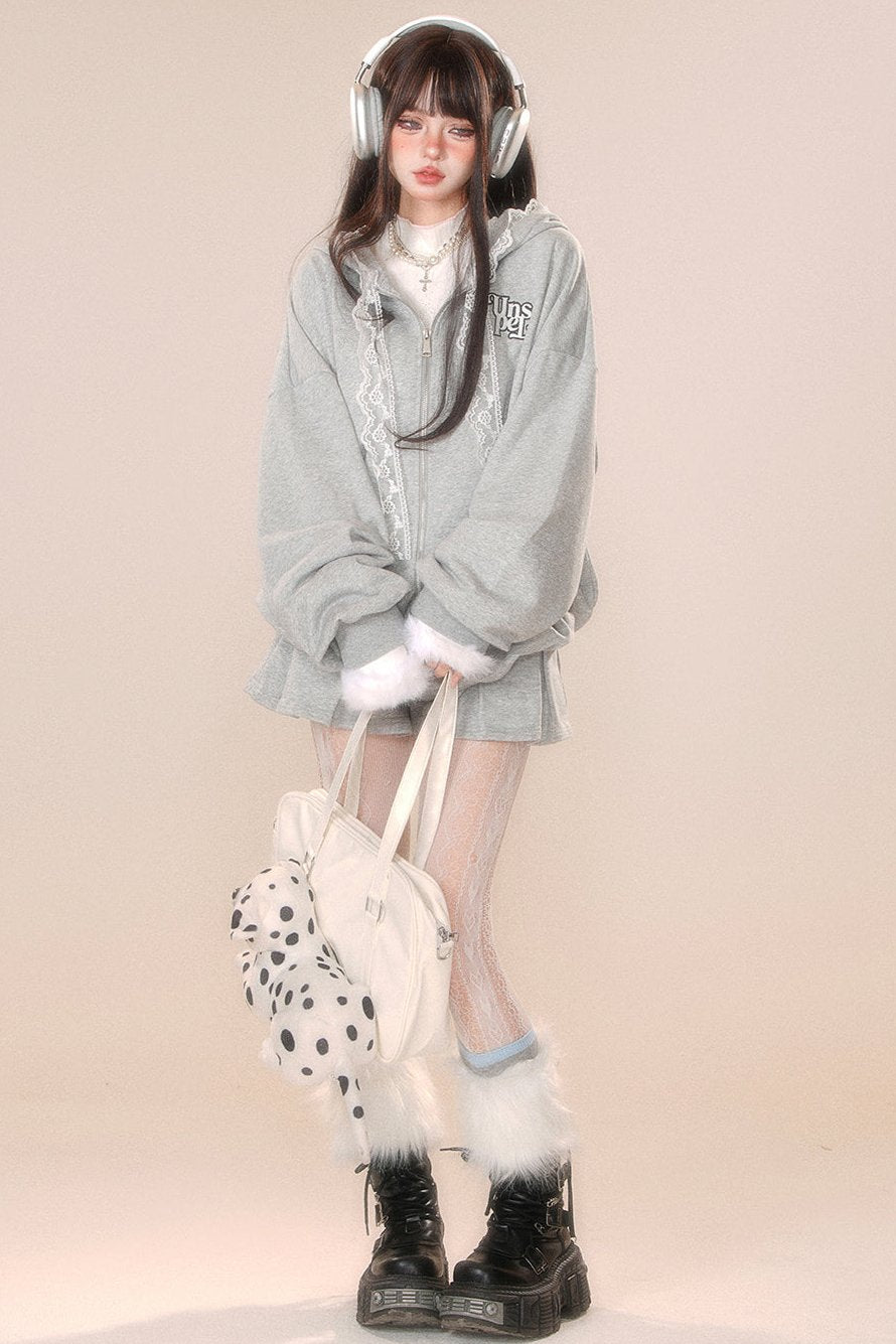 レースフーディースウェットシャツジャケット