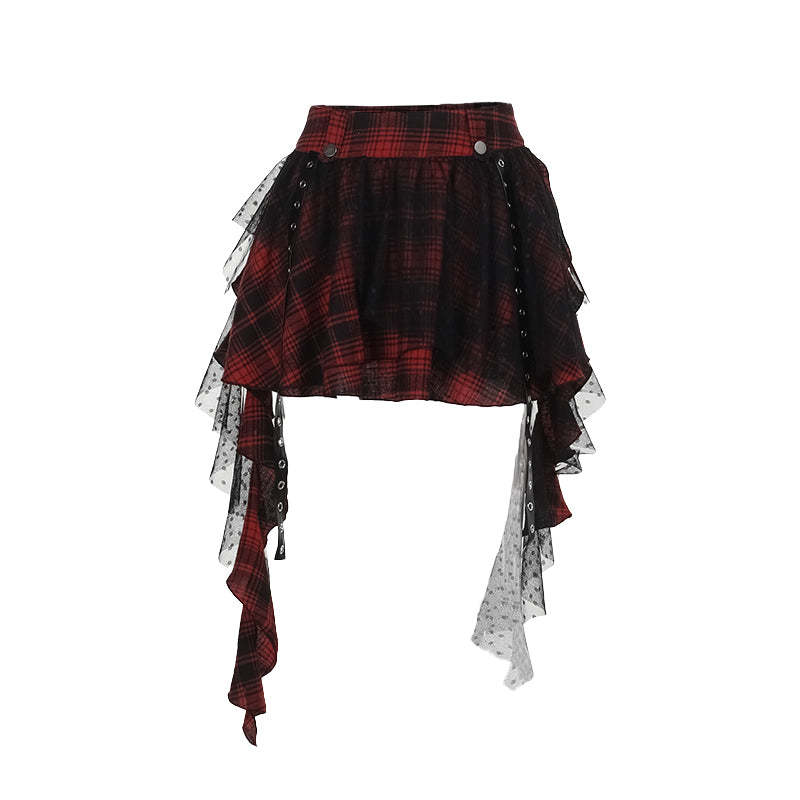 Check Mesh Poncho Skirt