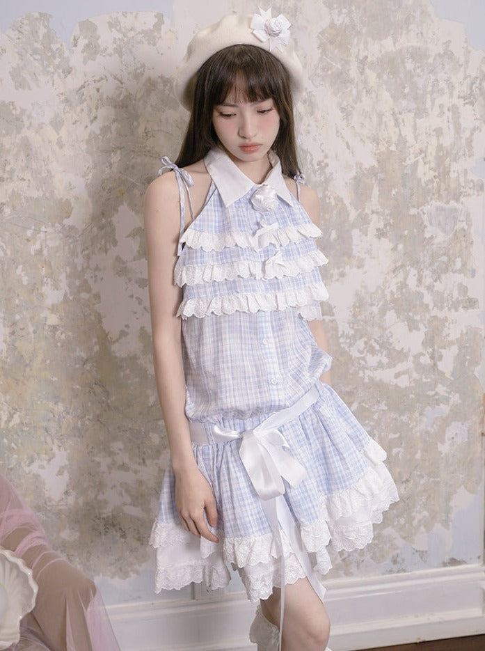 Angel Ice Blue Check Summer Dress – Belchic