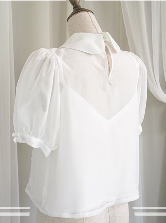 Chemise à manches bouffantes transparentes + camisole intérieure