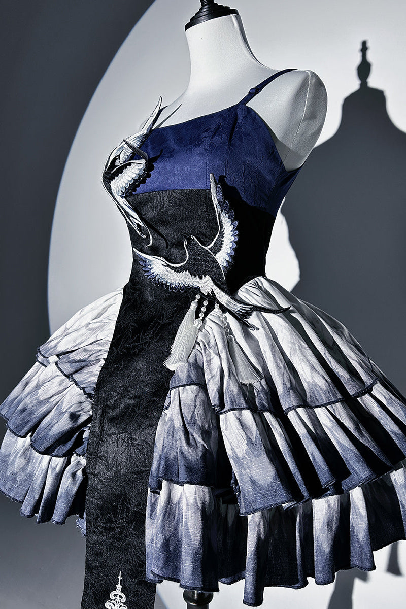 【予約商品】チャイナディテール青羽鳥ロリータドレス+ショートトップス