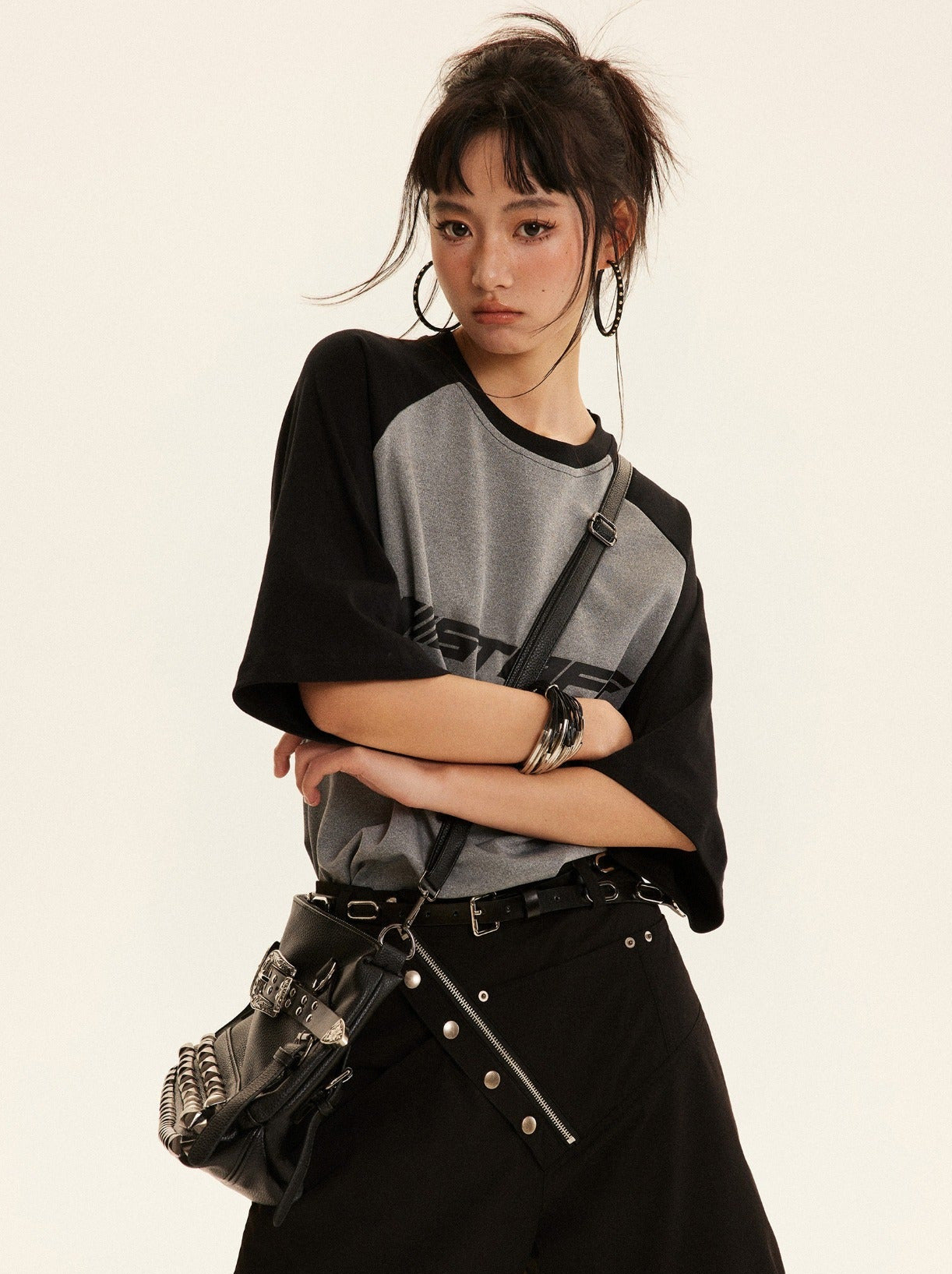 American Retro Color Control Grand Sleeve Over -size T -shirt