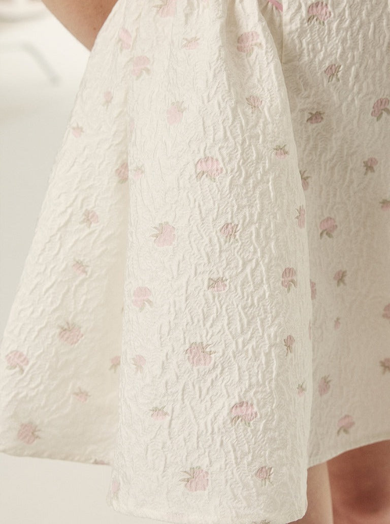 French Sweet Strapless Textured Sling Dress