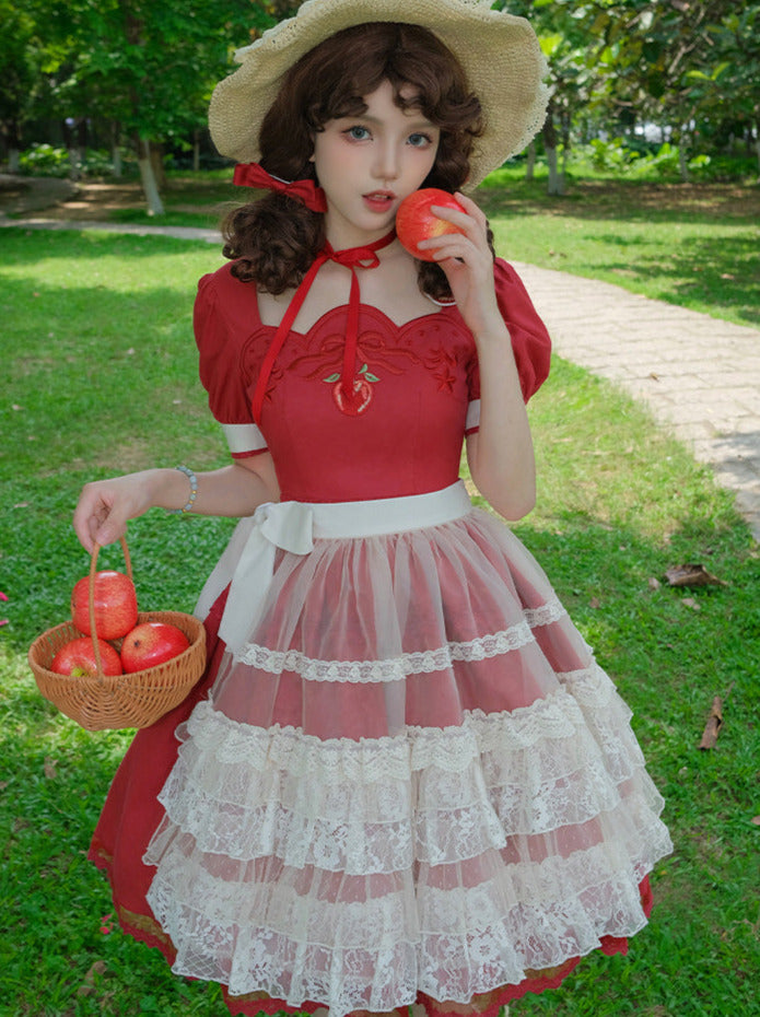 Crapastral Apple Embroidery Summer Lolita Dress Set Reserved Item