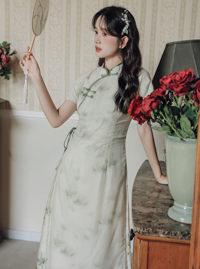 复古开衩瓷器裙