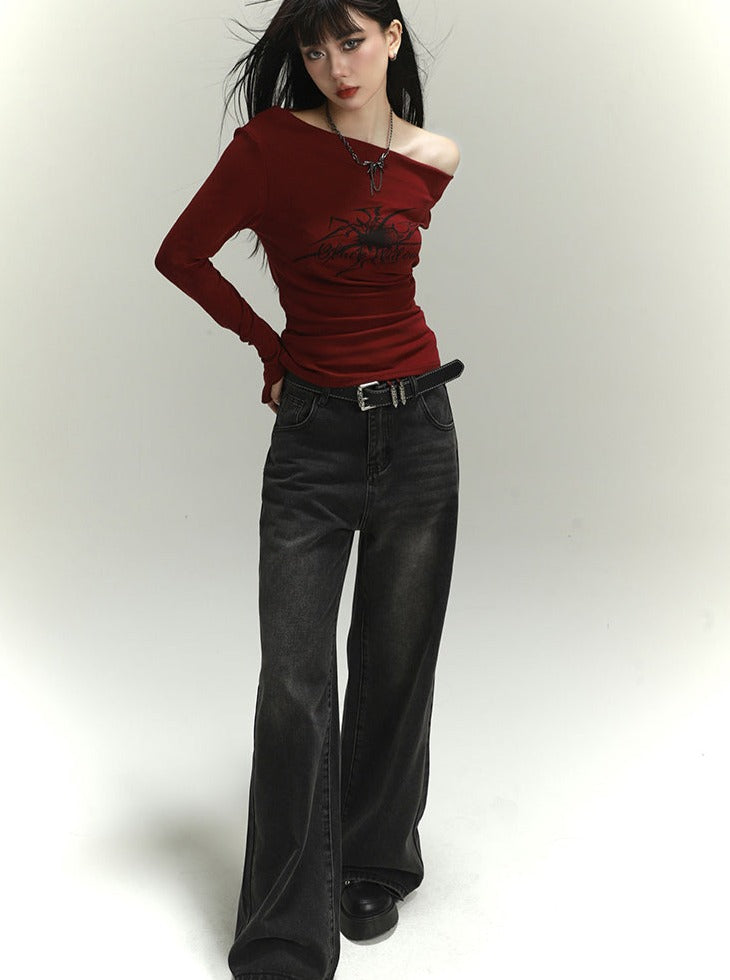 Ghost Girl American Retro Wide Leg Jeans