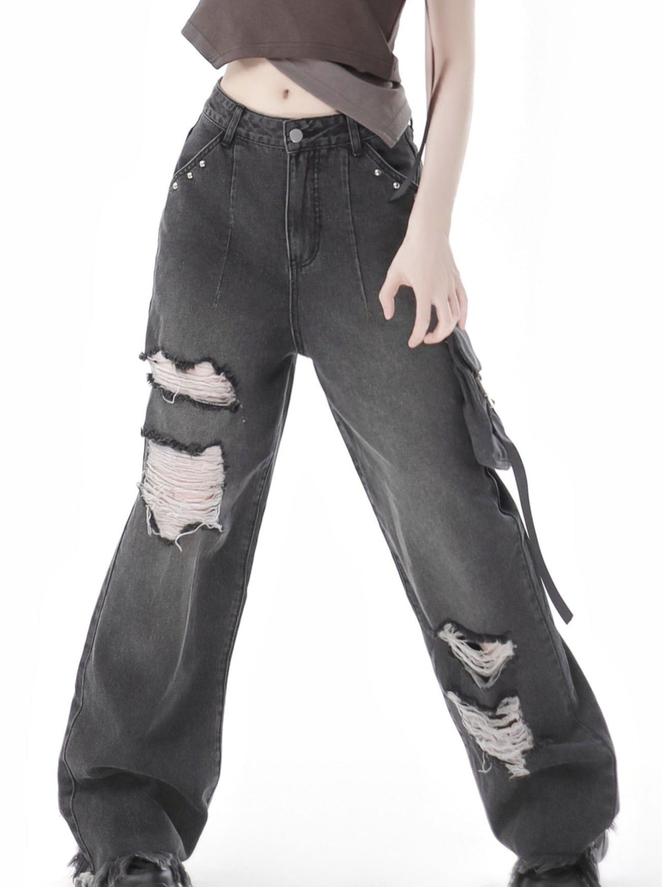 モードカジュアルトップス+キャミソール+シャツ+デニムパンツ