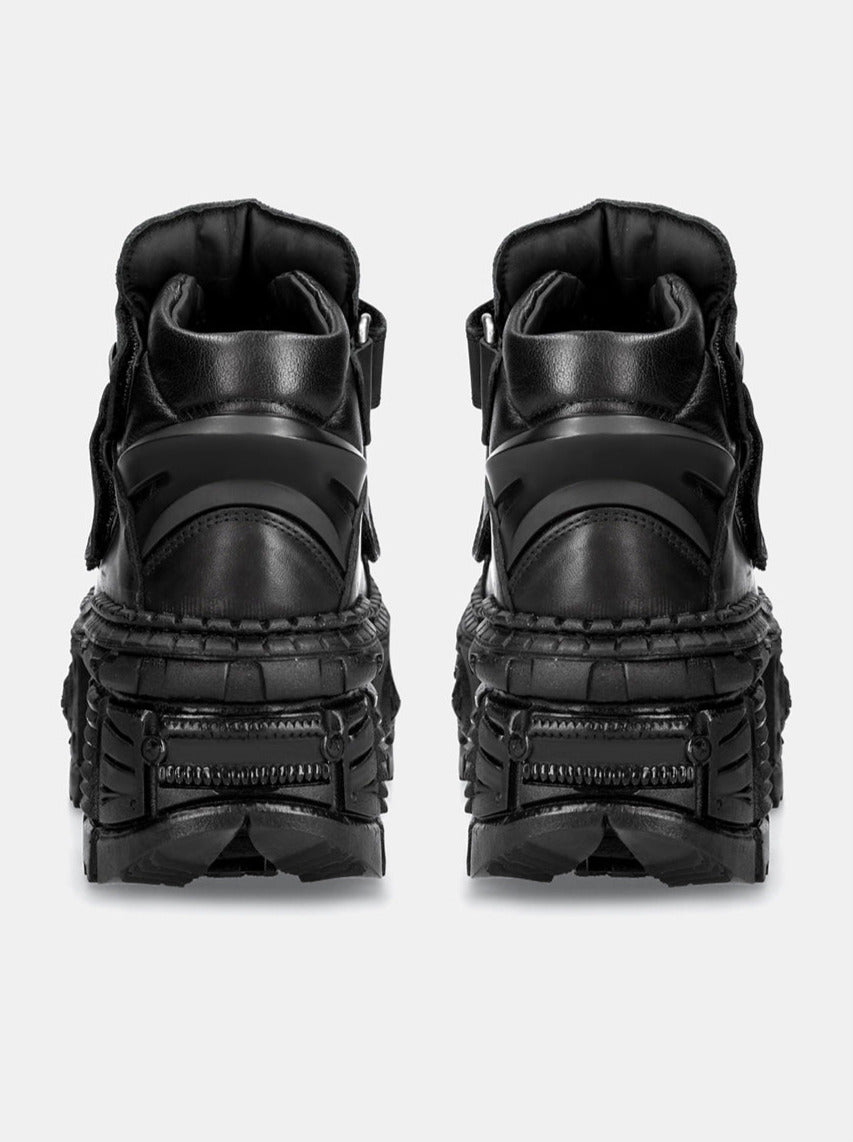 真皮复古街拍坦克底深色朋克风松糕底小皮鞋金属高帮鞋平台单鞋女