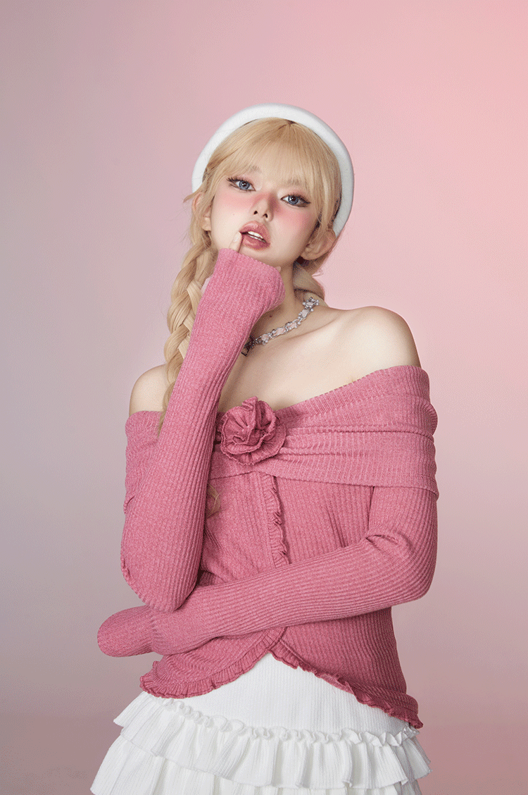 ロマンティックブルームオフショルトップス