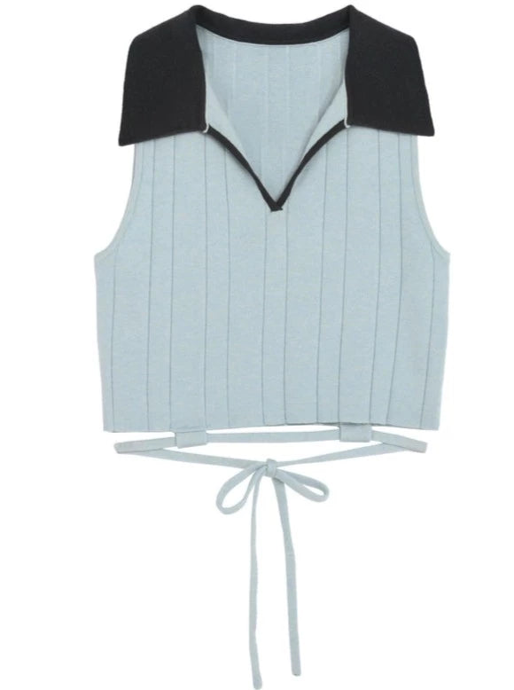 Sleeveless polo top + off-the-shoulder top