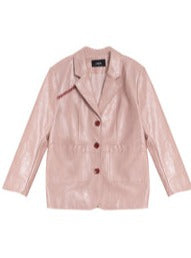 파우더 가죽 재킷 + 가죽 스커트