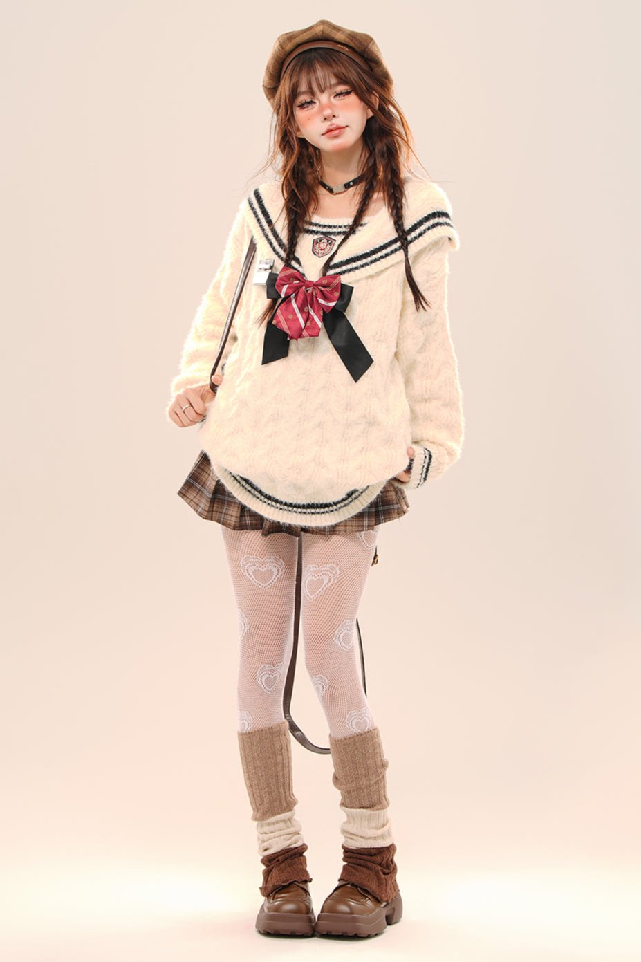 ルーズネイビーカラースラウチセーター