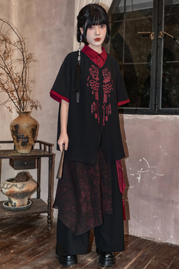 ダークチャイナワイドレッグパンツ