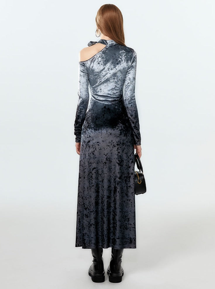 BOHOL BLING Mint Not Cool 美式复古渐变晕染露肩蝴蝶印花收腰连衣裙