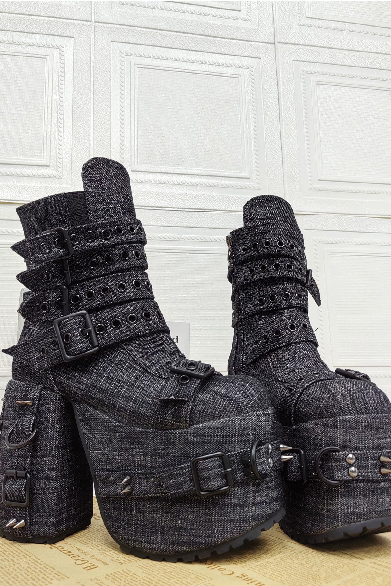 Punk Denim Chunky Heel Boots
