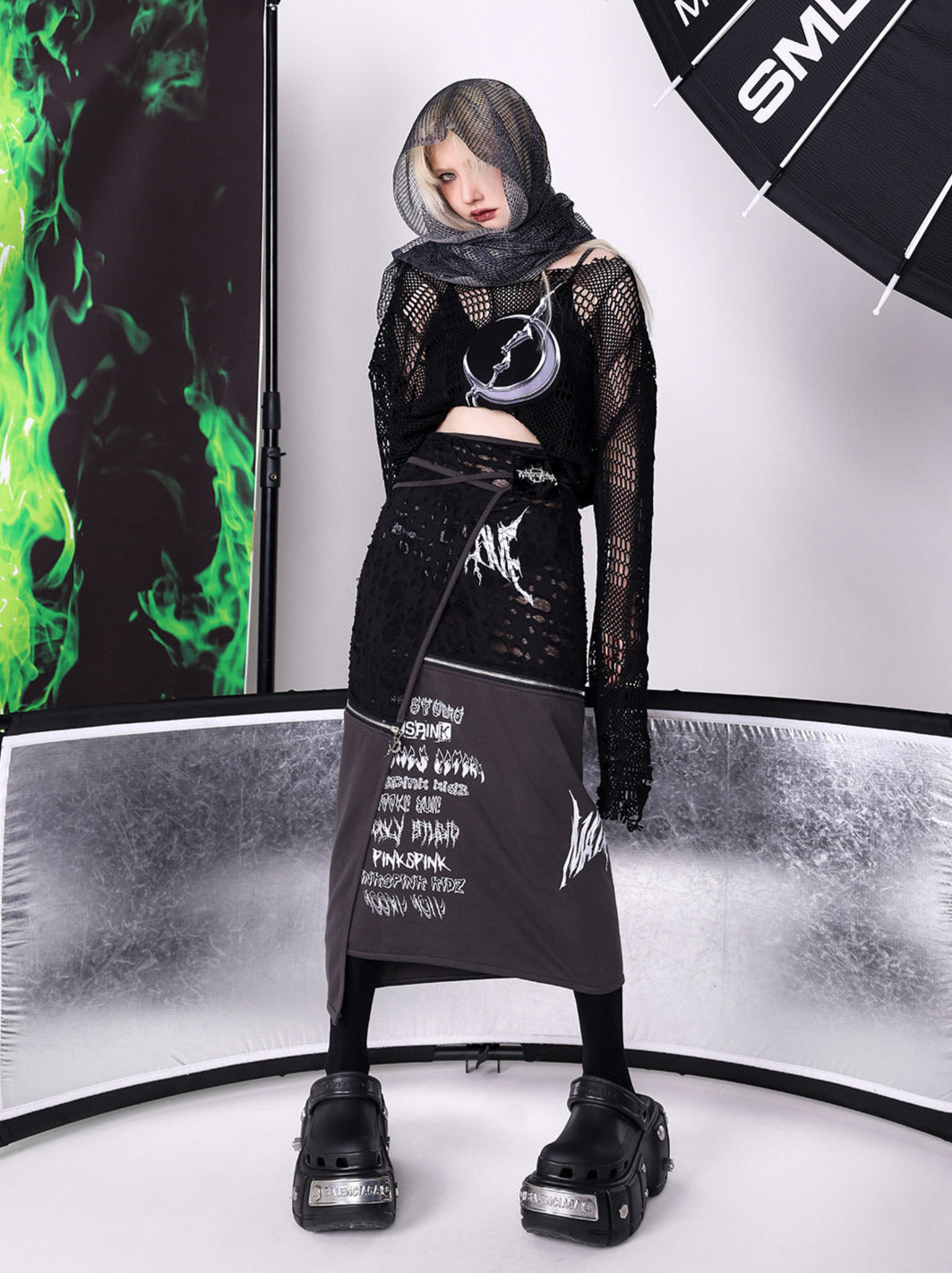 Dark Rock Electric Moon Mesh Sheer Top