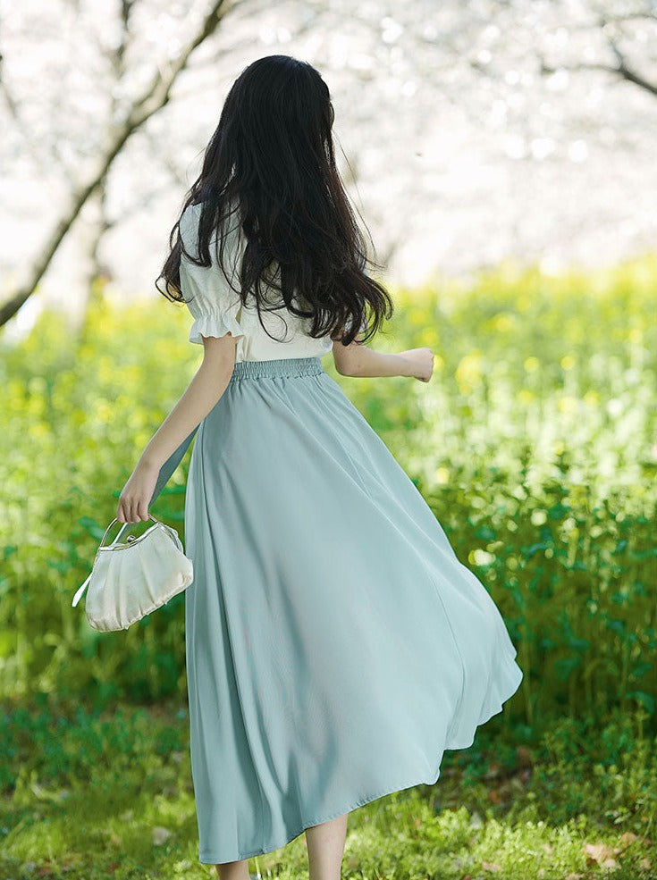 サマーレトロブラウス+ロングスカート