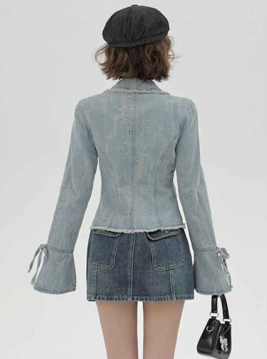 アメリカンレトロウォッシュスーツカラーデニムジャケット