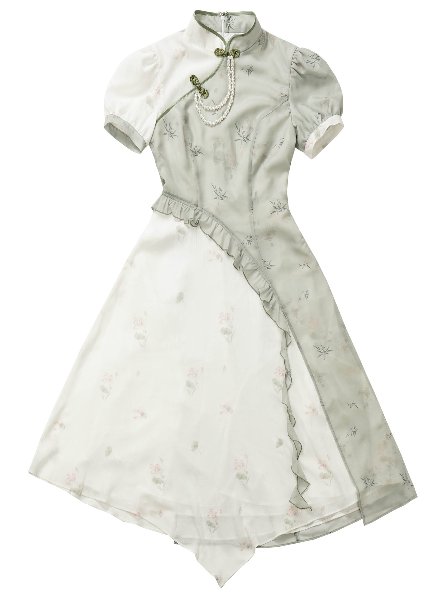 Green Floral China Pearl Ashime Dress & Setup