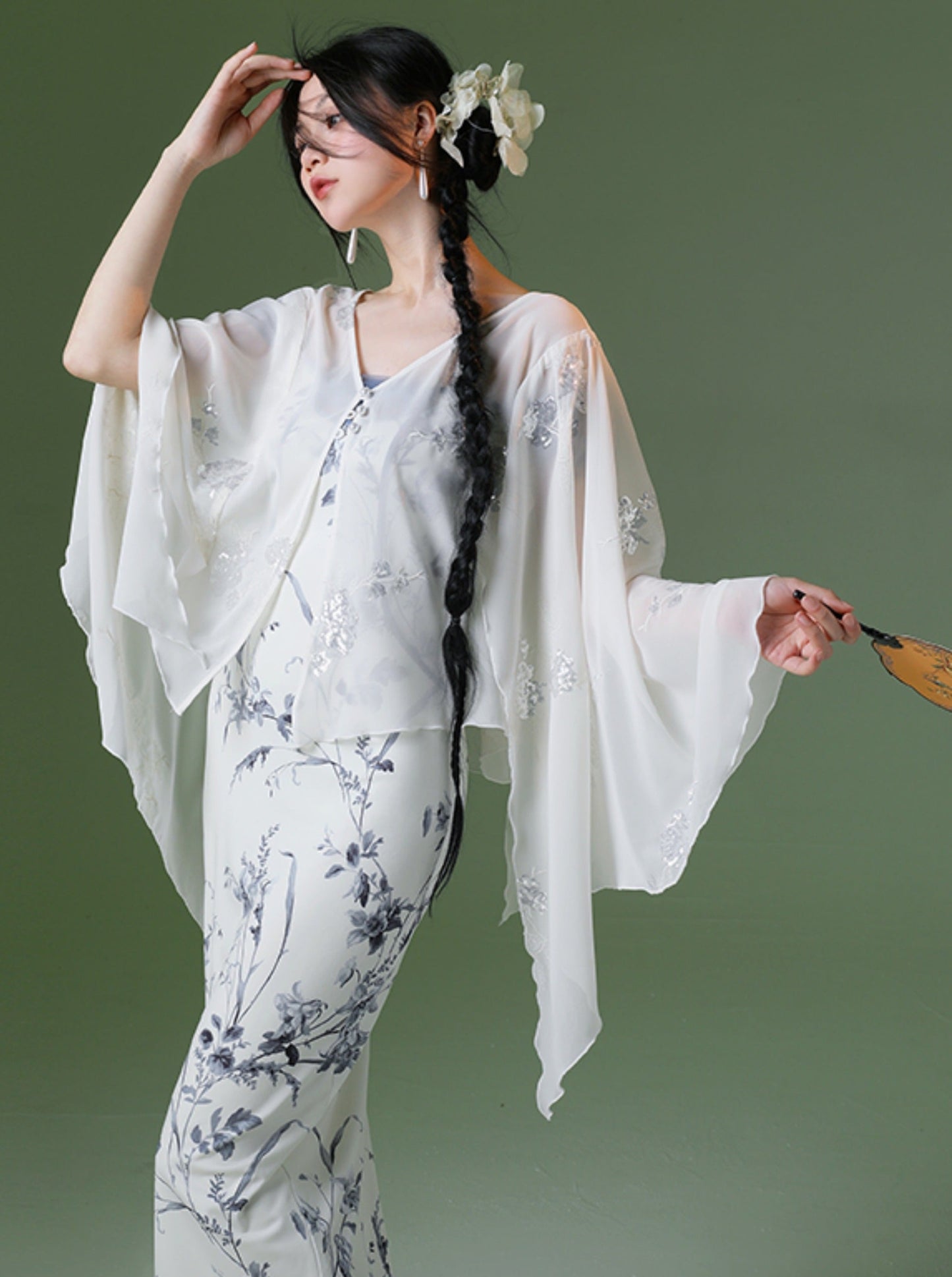 四斤自制瓷兰原创创新中式日常通勤轻便针织印花改良旗袍长裙