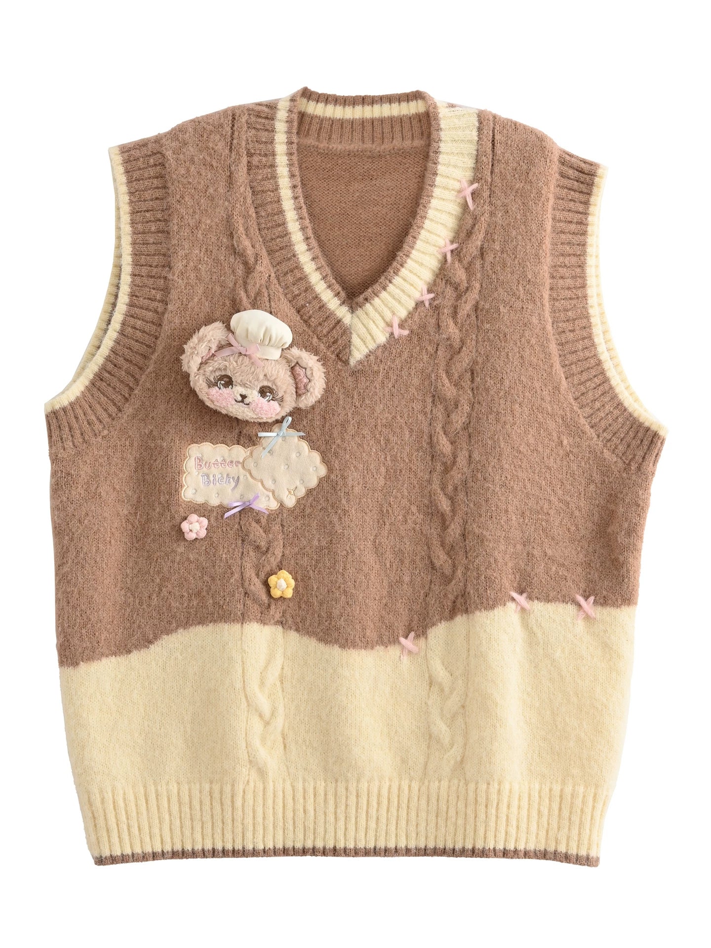 スウィートベアエンブロイダードニットベスト+カーディガン