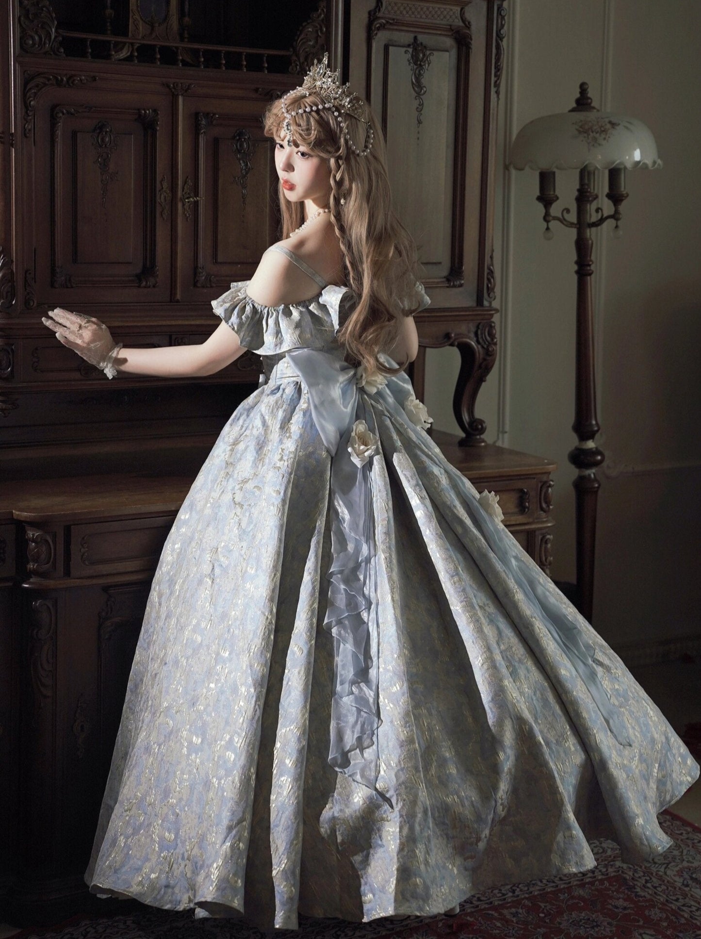 Blue Lolita Flower Wedding Floor Length Gorgeous Dress