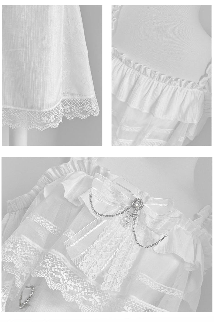 ホワイトピュアレースノースリーブドレス