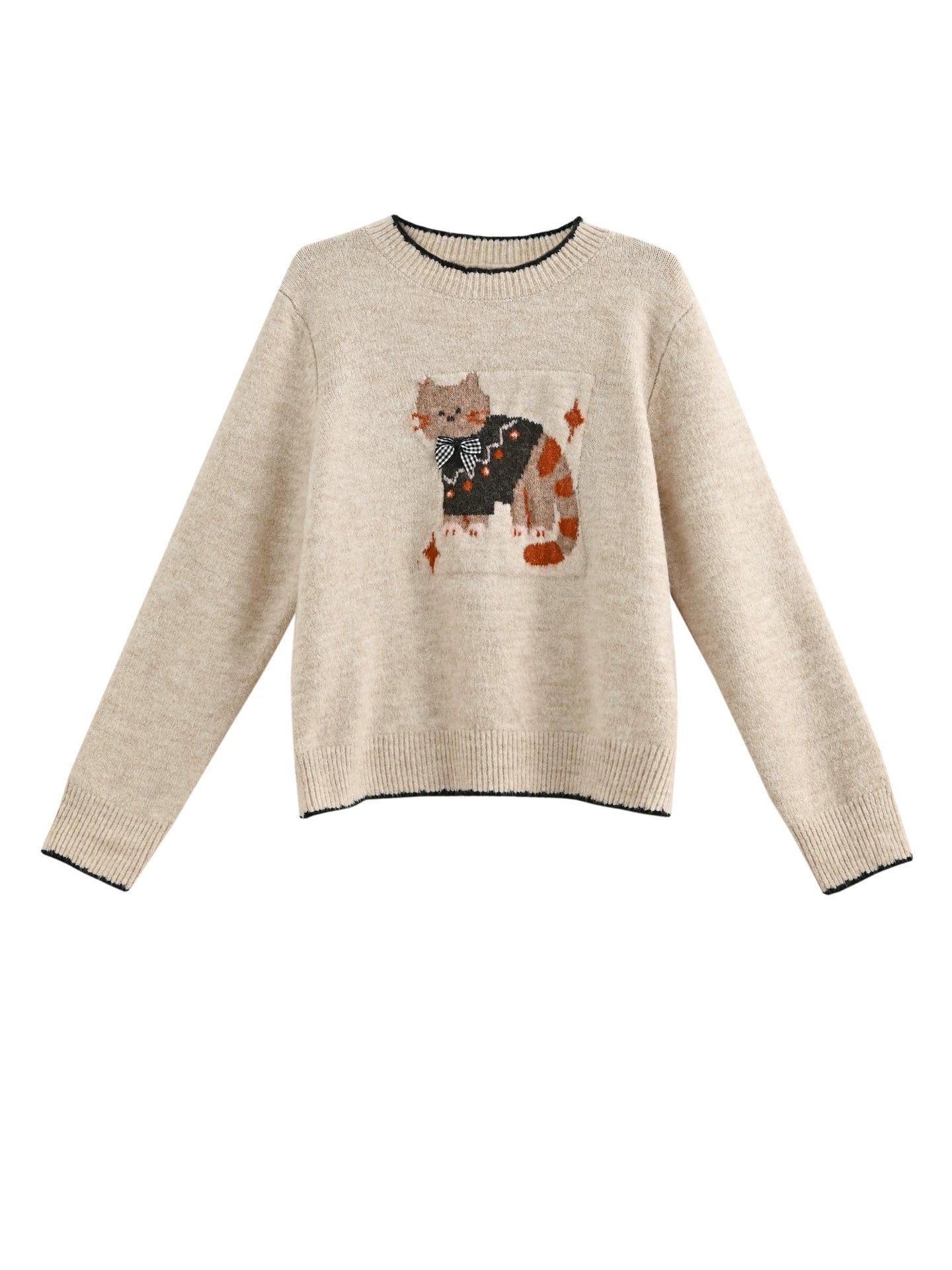 キャットジャカードカラーブロックセーター