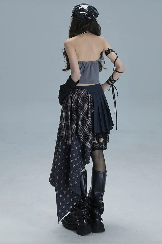 チェックパッチワークアシメスカート