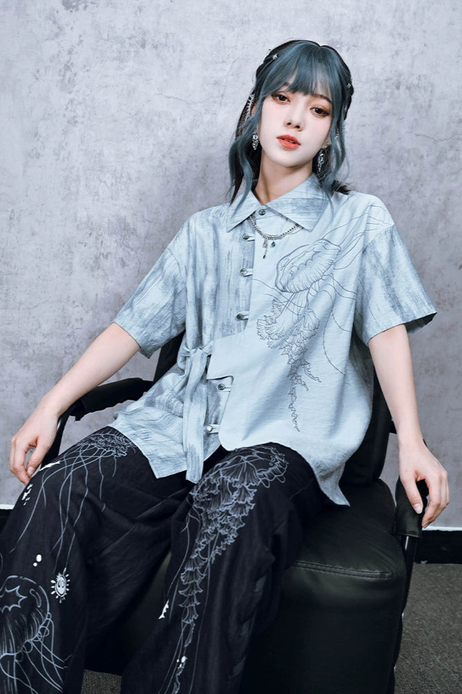 アシメアイスブルーデザイントップス