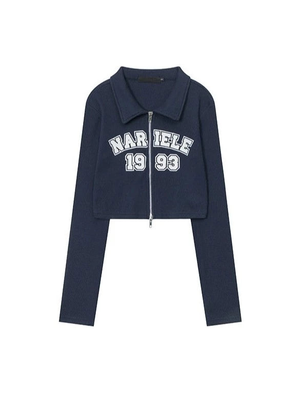 American letter printed short cardigan top