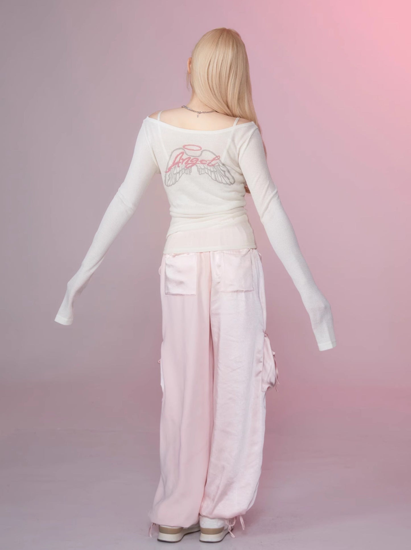 エンジェルプリントシアーオフショルダーロンT