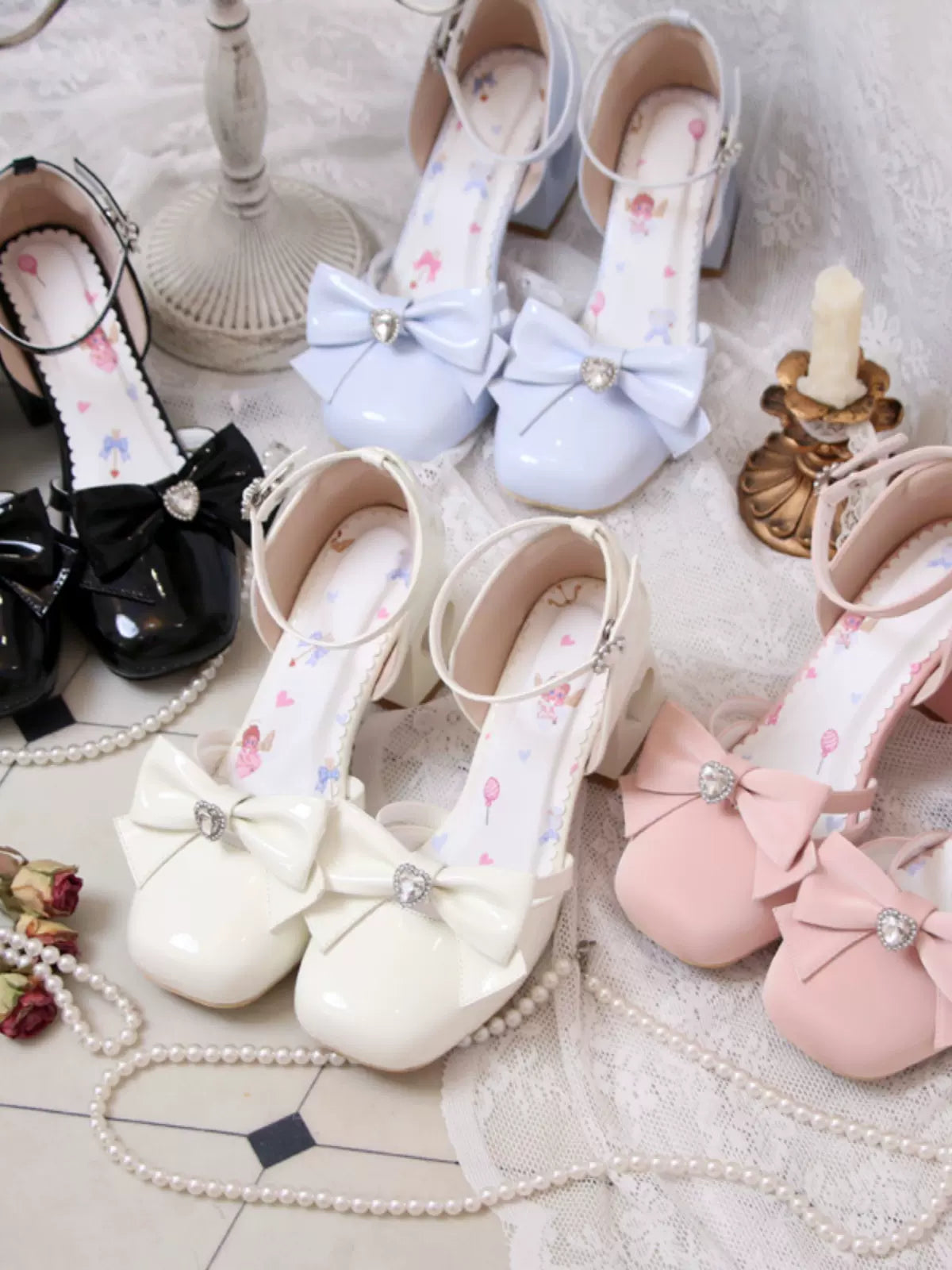 Ribbon Love Diamond Lolita High Heel Shoes