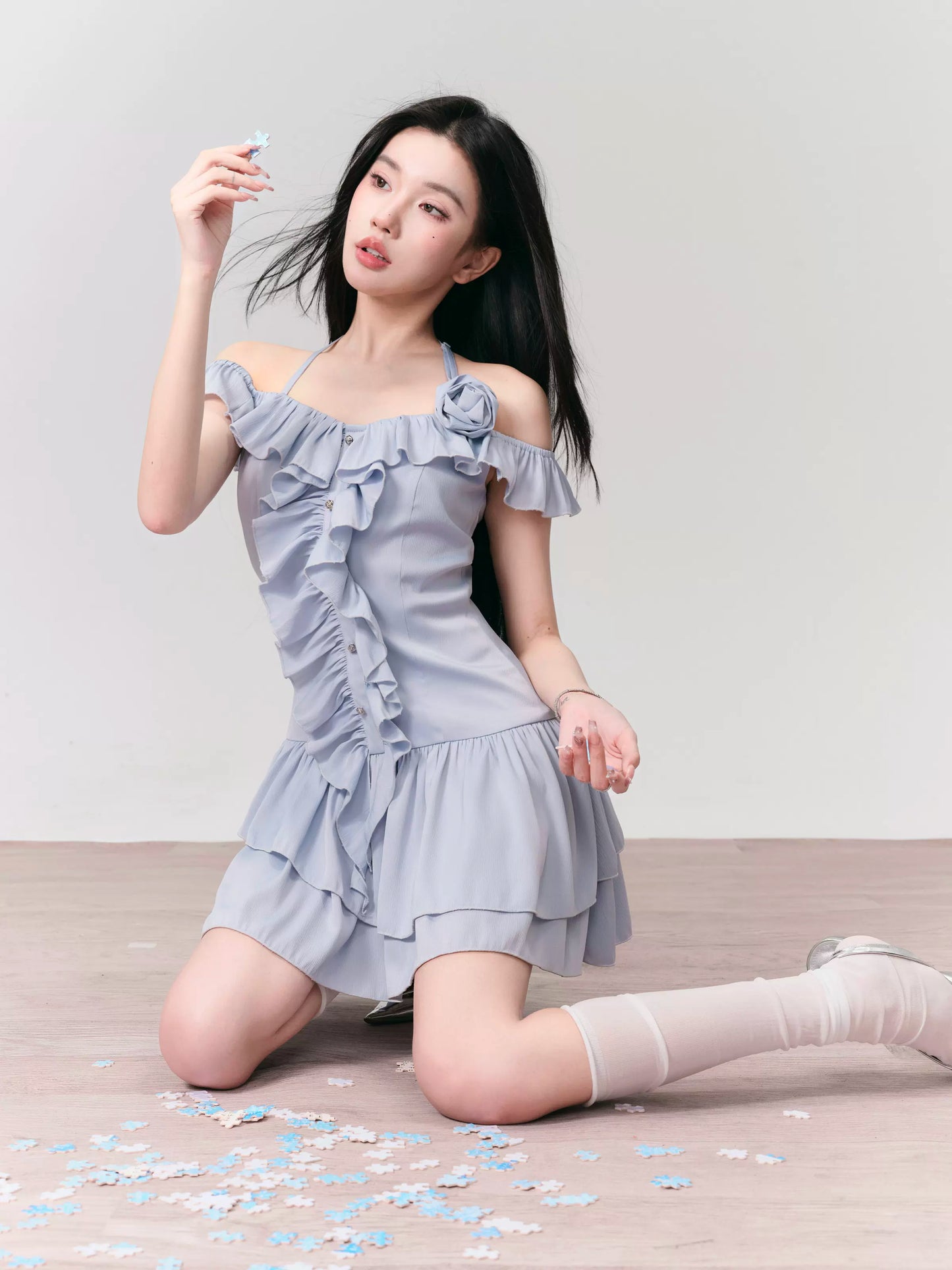 Mint Soda French Romantic Ruffled Dress