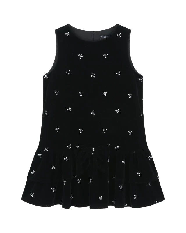 Französisches Süßes Samtkleid + Schleifen-Kragen-Bluse