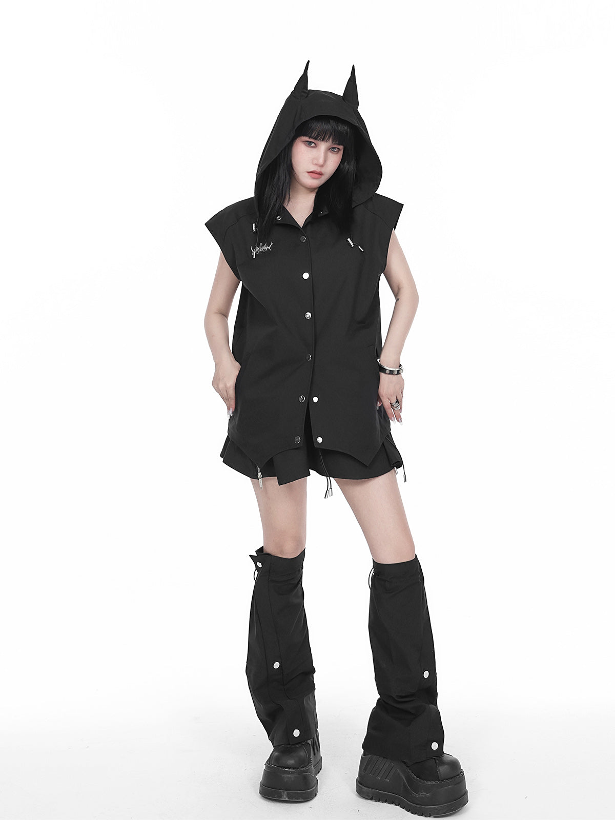 Layered Light Gray Black Drawstring Long Leg Covers