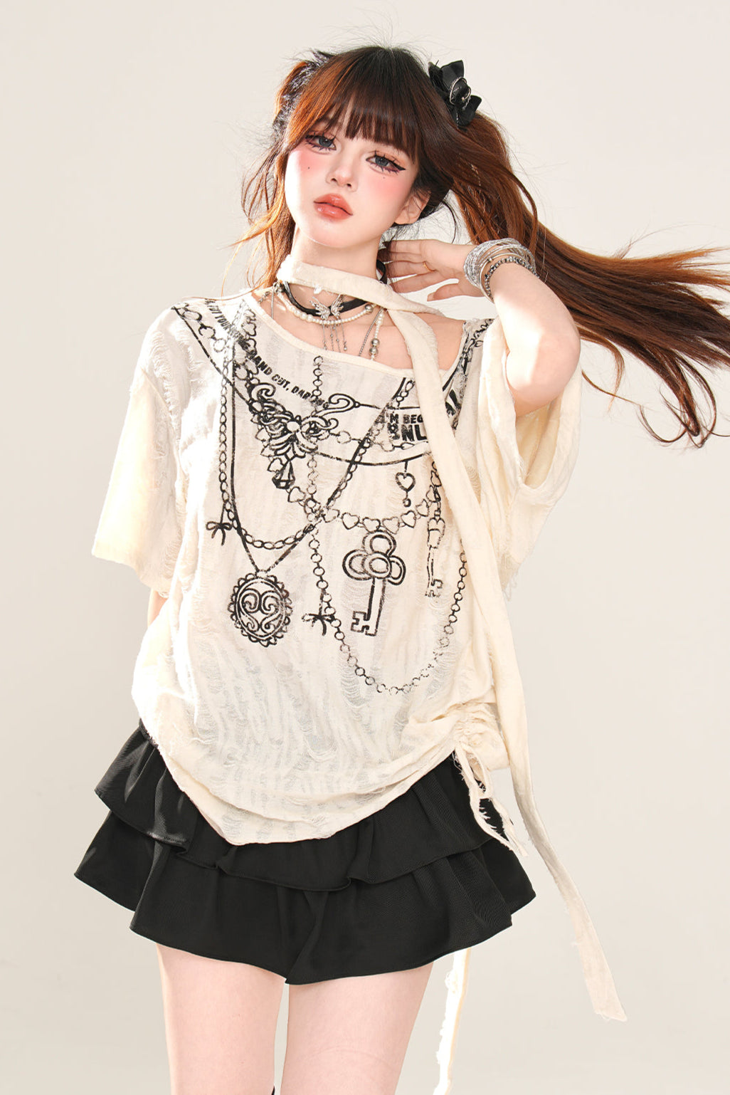 地雷ワンショルダールーズトップス