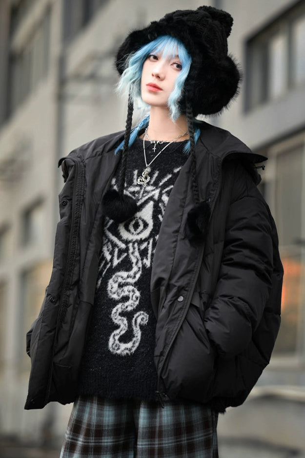 Weird House "Meow Meow Snake" black sweater loose and lazy girl autumn and winter imitation mink fur new Chinese jacquard top